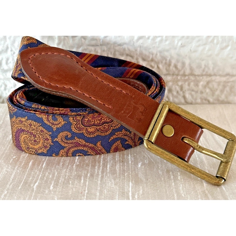 HR REVERSIBLE SILK LEATHER Belt 38 -- PAISLEY STRIPES PRINT